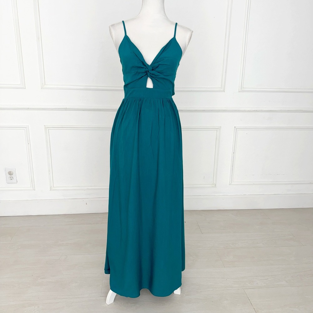 Cupshe Teal Green Aqua Twist Front Tie Back Cutout Maxi Dress Summer Beach Small - Picture 3 of 11